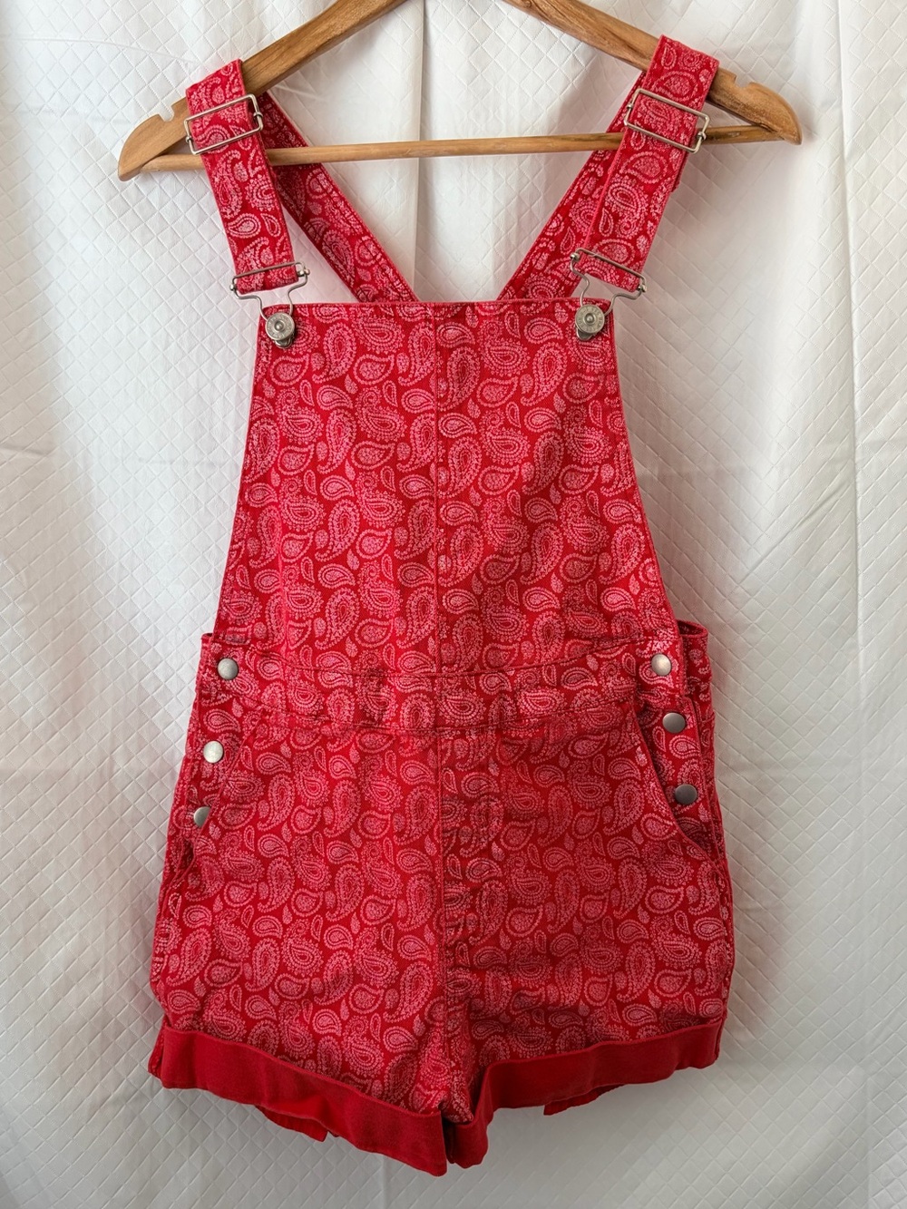 BDG Red Paisley Short Overalls for Kids